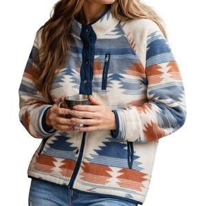 Tillys Sky and Sparrow Womens Fleece Snap Front Jacket M Southwestern Aztec Cozy